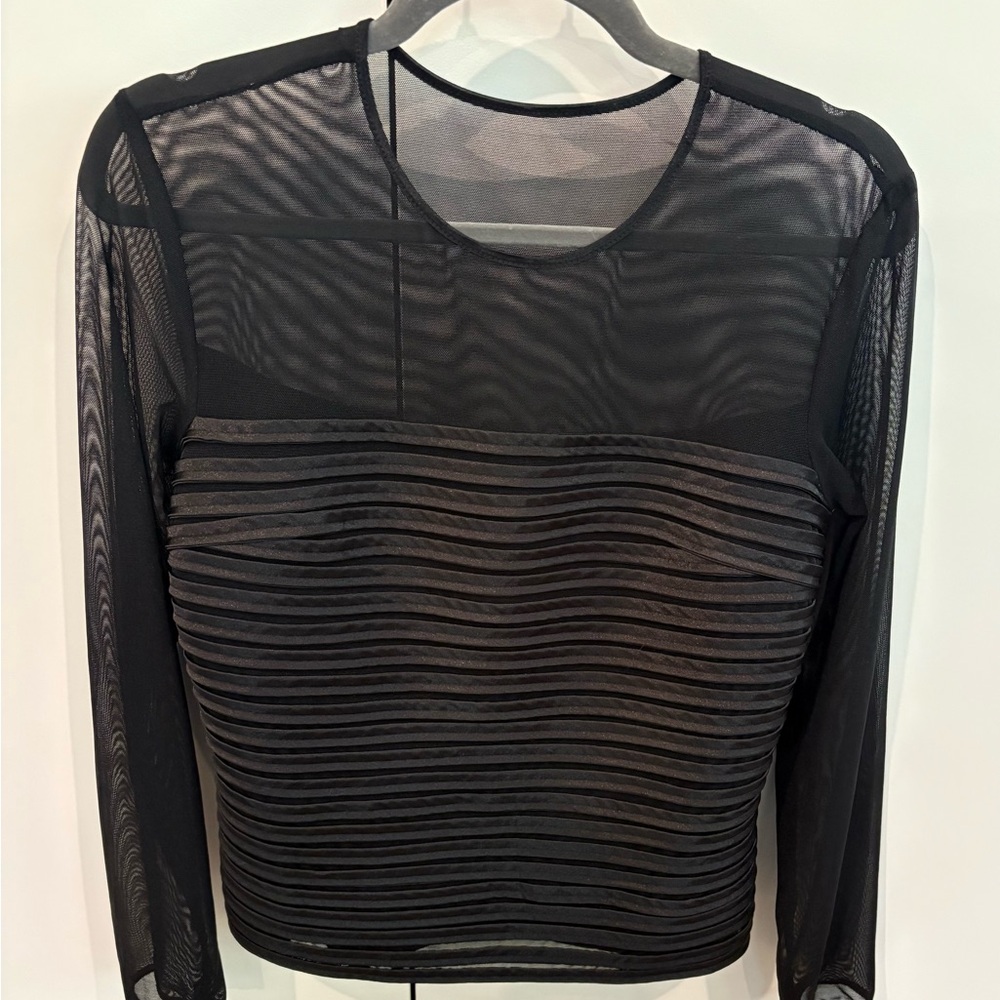 Joseph Ribkoff Elegant Black Sheer Long Sleeve Top